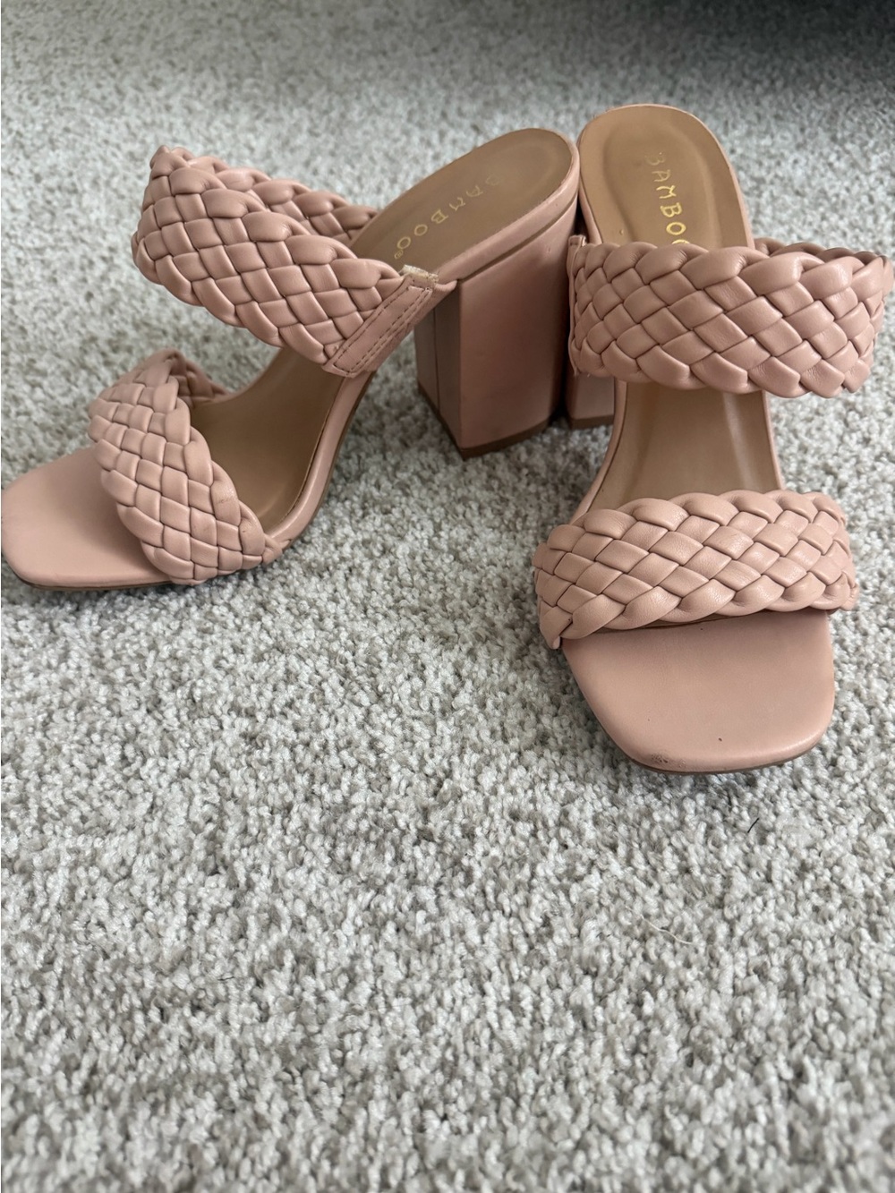 Bamboo Pink Braided Double Strap Block Heel Slide Sandals Mules Size 8